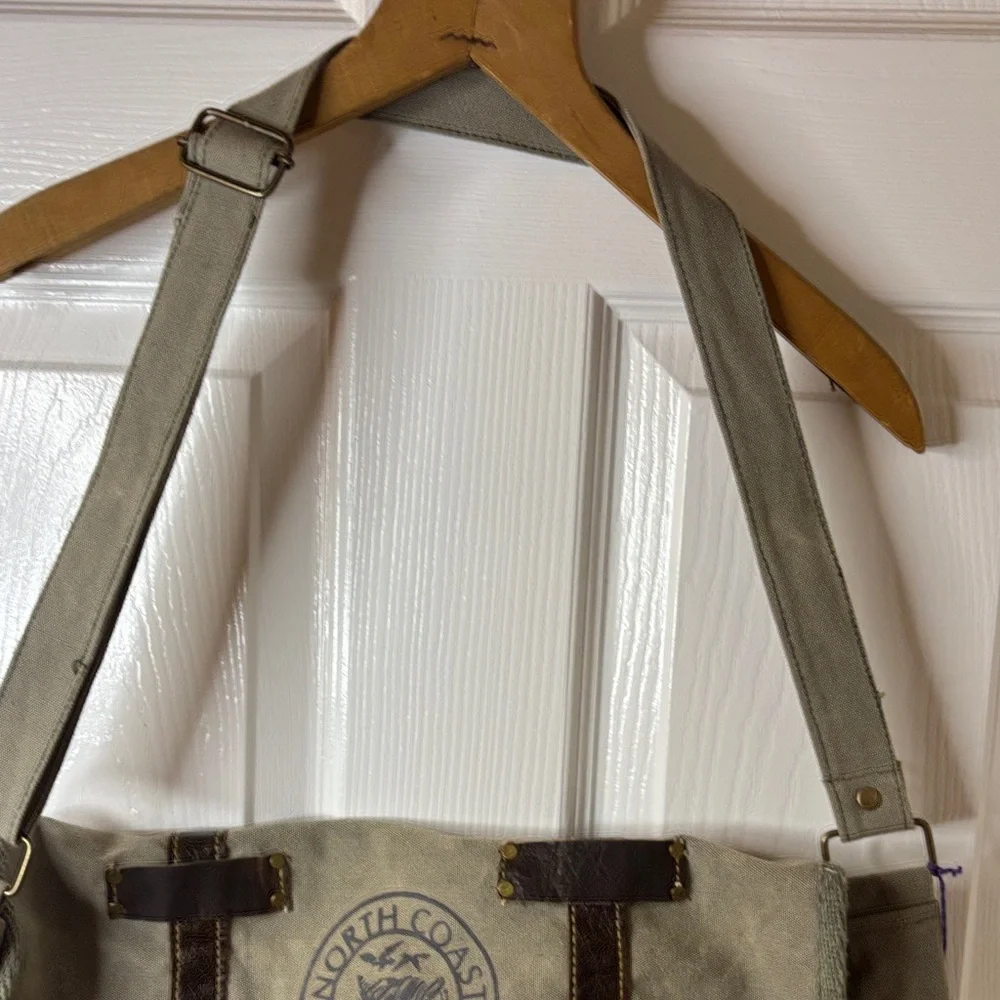 Canvas and Leather Messenger Bag - Khaki Green NWT North Coast Brewing Co Logo